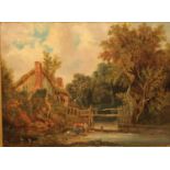 Attributed to James Stark (Norwich School, 1794-1859) Rural Life inscribed plaque, oil on panel,