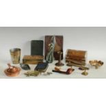 Boxes and Objects - brass door handles; pewter measure; modernist sculpture; books;