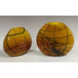 A continental cased glass lattened ovoid vase, the abstract decoration in yellow,