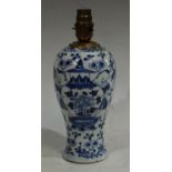A Chinese blue and white vase, converted to a lamp,