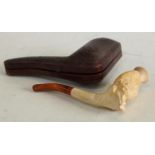 A 19th century meerschaum pipe, the bowl carved as a lady of fashion, 10.5cm long, c.