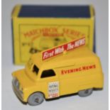 Matchbox Regular Wheels 42a Bedford CA "Evening News" Van - Stannard code 2, yellow, silver trim,