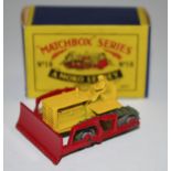 Matchbox Regular Wheels 18a Caterpillar Bulldozer - yellow body and figure driver,