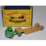 Matchbox Regular Wheels 27a Bedford Articulated Low Loader - green cab with silver trim,