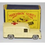 Matchbox Regular Wheels 14b Daimler "Ambulance" - cream body, red cross decal to roof, silver trim,