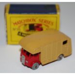 Matchbox Regular Wheels 35a ERF Marshall Horse Box - red cab and base, tan back, silver trim,