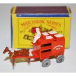 Matchbox Regular Wheels 7a Horse Drawn Milk Float - orange, pale white crates, white figure driver,