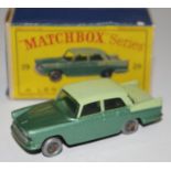 Matchbox Regular Wheels 29b Austin Cambridge Saloon - two-tone green, silver trim to front only,