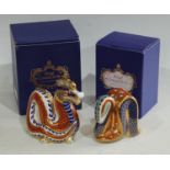 A Royal Crown Derby paperweight, Dragon, gold stopper, boxed; another, Snake, gold stopper,
