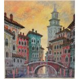 Anatole Krasnyansky, by and after, Venice Yellow Sunset, coloured seriolitograph print, signed,