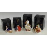 A Royal Crown Derby paperweight, Puffin, gold stopper, boxed; others, Carolina Duck, gold stopper,