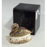 A Royal Crown Derby paperweight, Golden Jubilee Black Swan limited edition, 128/2,002, gold stopper,