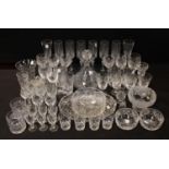 Glassware - a set of six cut glass champage flutes, others Rock Royal Crystal, Webb Corbett,