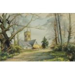 Harry Page (late 20th century) Smalley Church in Springtime, Derbyshire signed in biro to verso,