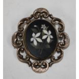 A 19th century pietra dura swivel locket brooch, jasmine flower and foliage,