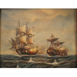 Maritime School (early 20th century) Mast Down, The Dueling Ships initialled LL, oil on canvas,