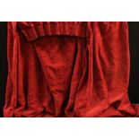 Textiles - a large pair of Claret cotton velvet curtains with pinched pleat heading