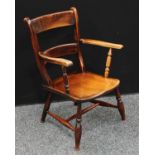 A Country House ash bar-back kitchen chair, saddle seat,