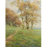 Mildred Hall (early 20th century) A Coastal path at Sunset, with Rabbits signed, watercolour,