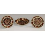 A pair of Royal Crown Derby Imari palette 1128 pattern circular pin dishes, 11cm, printed marks,