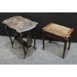 An ebonised side table, lyre supports, c.