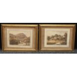 A pair of 19th century tinted engravings, Pont Aberglasslyn and Valle Crucis Abbey Denbigshire,