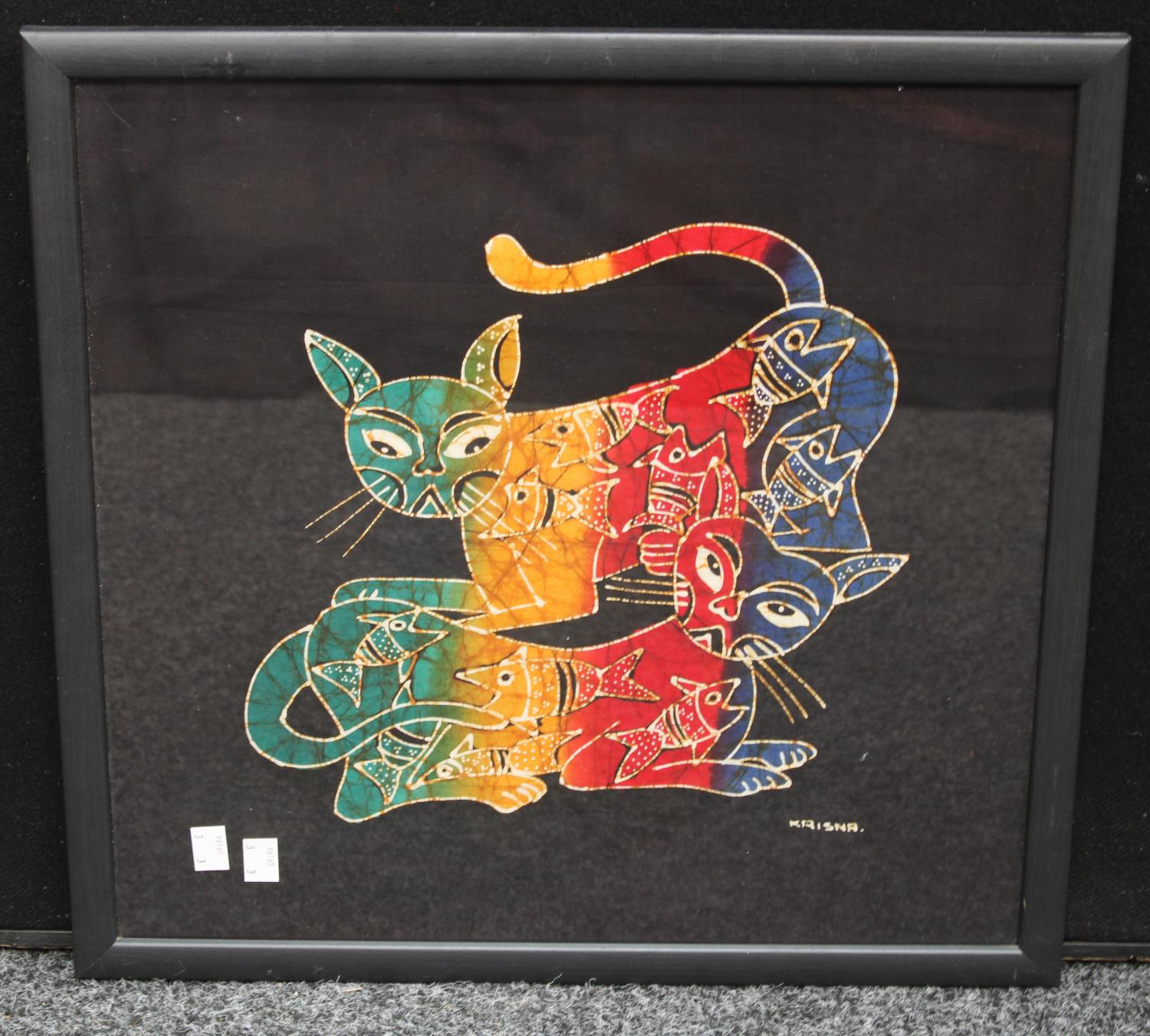 Krisna, a set of three silk screen prints, frogs, cats, salamanders, in bright colours, - Image 4 of 4