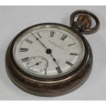 An American Elgin sterling silver cased open face pocket watch, white enamel dial,