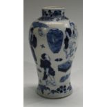 A Chinese inverted baluster vase, painted in blue and white, 12.