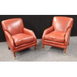 A pair of Howard style leather Lansdown type armchairs (2)