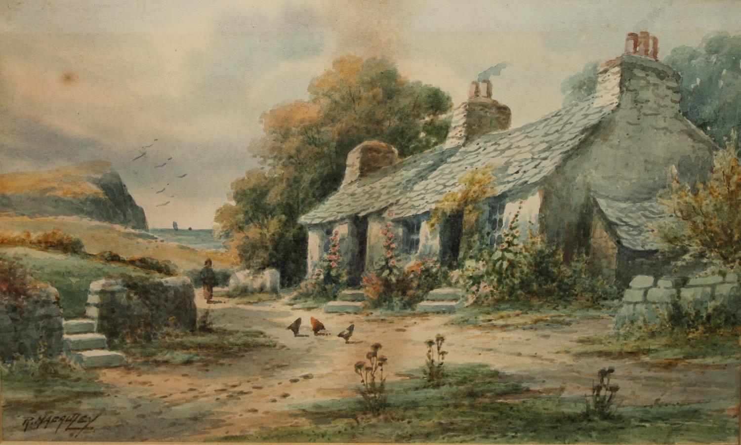 R MacAuley (early 20th century) Coastal Cottage signed, watercolour, - Image 4 of 5