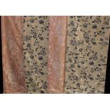 Textiles - a large pair of cream floral curtains; another pair,