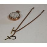 An American Waltham Wadsworth Pilot gold capped open face pocket watch and Albert chain,