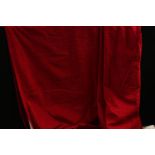 Textiles - a large pair of red cotton velvet curtains