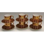 A set of six Royal Crown Derby Imari palette 1128 pattern coffee cans and saucers, printed marks,