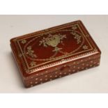 A 19th century French tortoiseshell and gold coloured metal pique rectangular snuff box