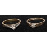 Rings - an 18ct gold diamond solitaire ring, London 1975,3.4g gross, another similar 9ct gold ,2.