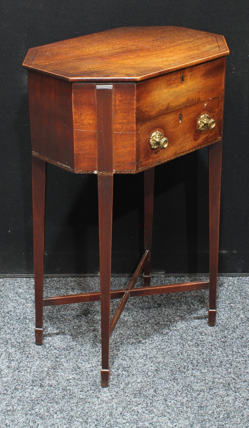 A 'George III' mahogany octagonal work table, hinged top enclosing a pair of removable trays, - Image 6 of 6