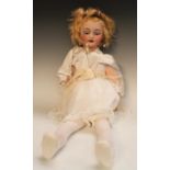 Simon Halbig - a late 19th /early 20th century porcelain socket head doll, sleeping blue eyes,