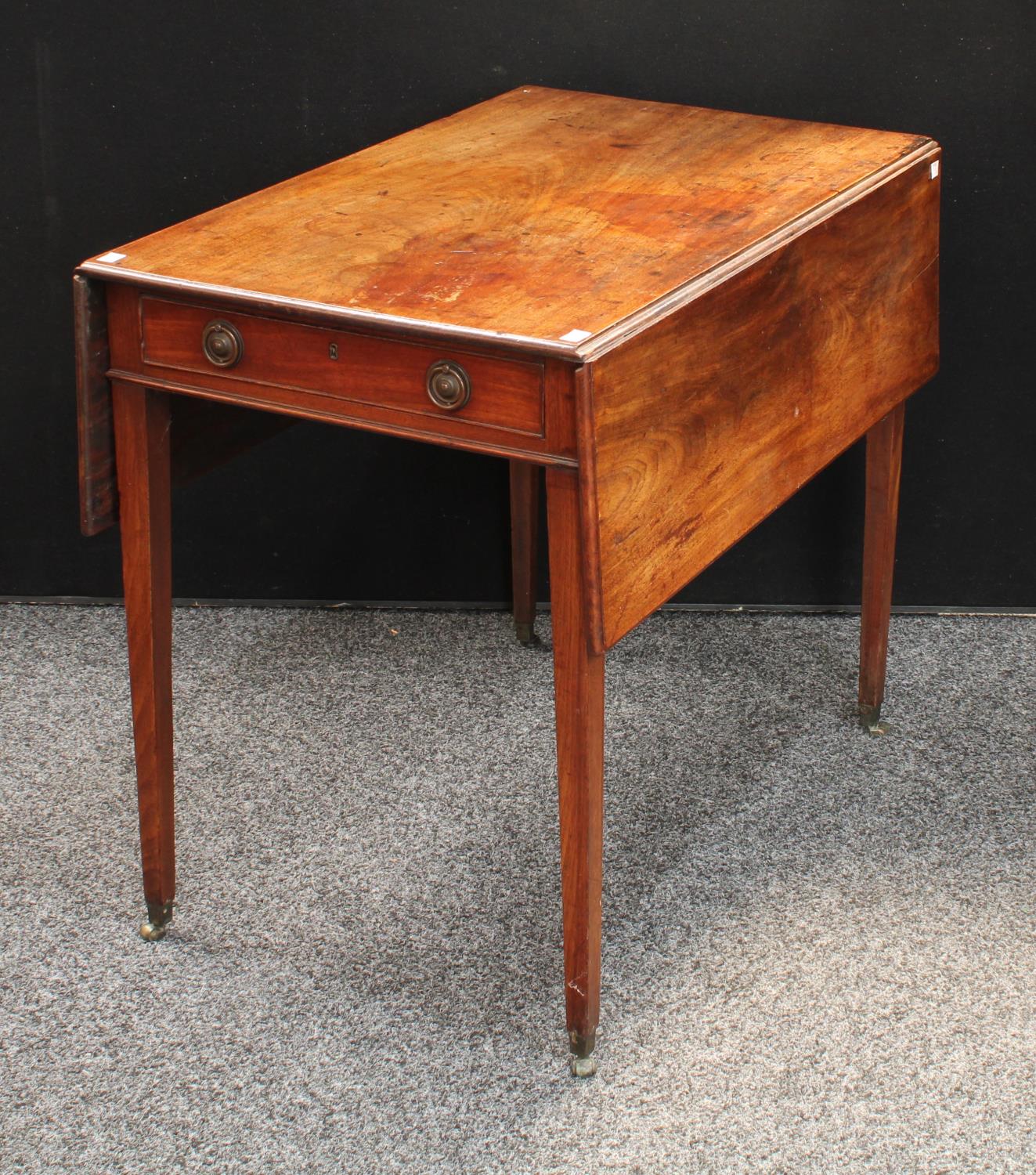 A George III mahogany Pembroke table, rectangular top with fall leaves,