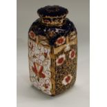 A Royal Crown Derby Imari palette 2451 pattern rectangular jar and cover, 16cm, printed mark in red,