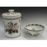A large Portmeirion Botanic Garden pattern cylindrical bread bin and cover,