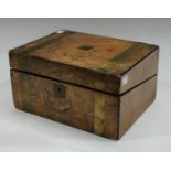 A 19th century brass mounted walnut stationery box,