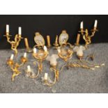 Interior Design - a set of three gilt brass Rococo style two branch wall sconces,