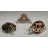 A Royal Crown Derby paperweight, Terrapin, gold stopper; another, Tortoise,