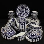 A pair of Royal Crown Derby unfinished blue and white oval vegetable dishes and covers, coffee pot,