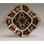 A Royal Crown Derby Imari palette 1128 pattern pedestal dish, acorn handles, 22.
