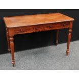 A Victorian mahogany side/serving table, rounded rectangular top above a pair of frieze drawers,