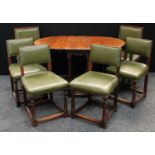 An oak gateleg dining table; a set of six Arts & Crafts design dining chairs,