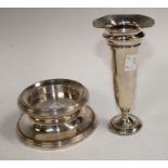 A silver capstan type stepped circular desk weight, hollow filled, 12cm diameter,